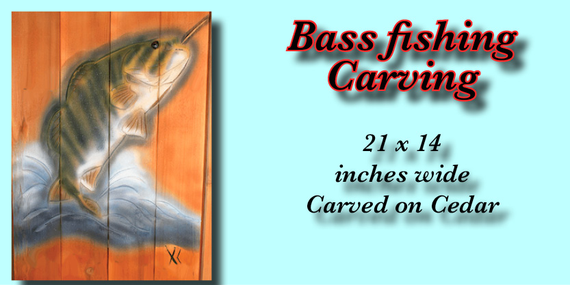 Bass Fishing Carving  fence art Garden art, yard art, and so much more